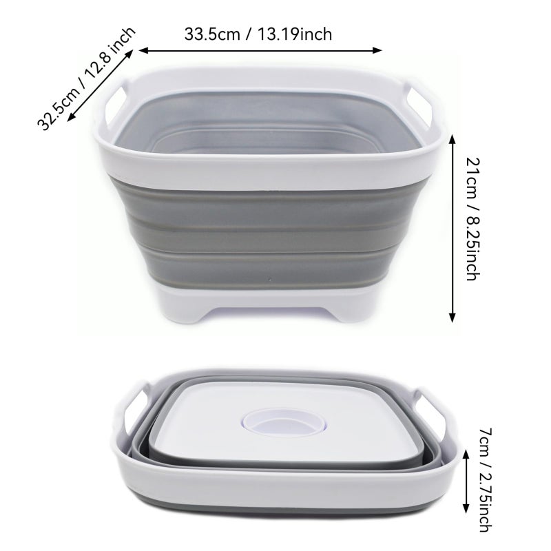 SAMMART 10L (2.64 gallon) Collapsible Dishpan with Draining Plug - Foldable Washing Basin - Portable Dish Washing Tub - Space Saving Kitchen Storage Tray (1, White/Grey) - Image 2